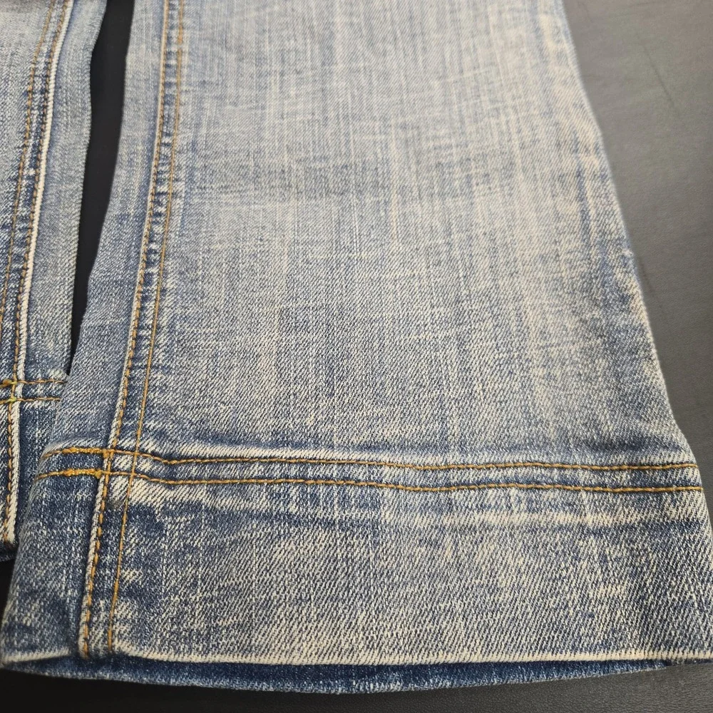 Vintage Mudd Jeans Womens 28x23 Blue Denim 90s Mid Rise Boho Y2K Straight Capri